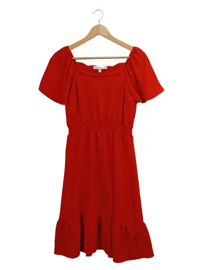 Rotes Damen Sommerkleid M Puffärmel Romantisch Midikleid