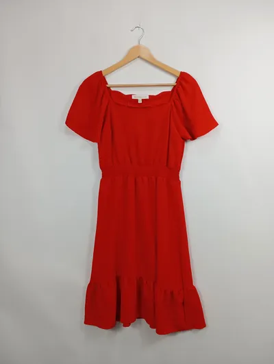 Rotes Damen Sommerkleid M Puffärmel Romantisch Midikleid