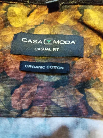 CASAMODA Herren Freizeithemd Herbstlaub Muster Gr. M Bio-Baumwolle