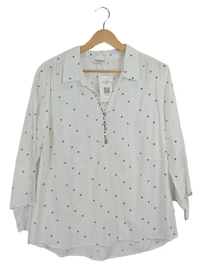 Zabaione Bluse Tunika Gr. 40 L Weiß Viskose Palmen Pailletten 3/4 Arm Sommer