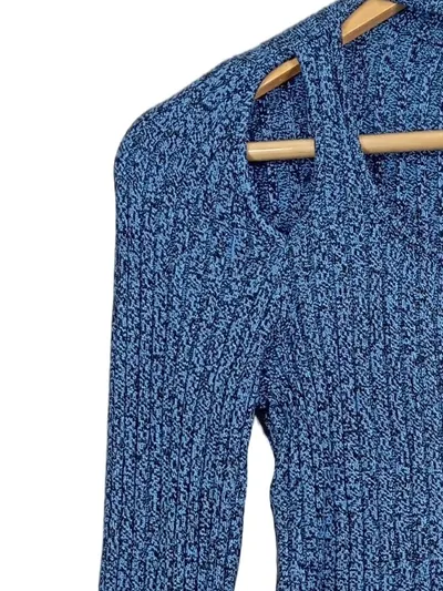 EDITED Damen Pullover Rollkragen Cut-Outs Rippstrick Blau Gr. 36 S