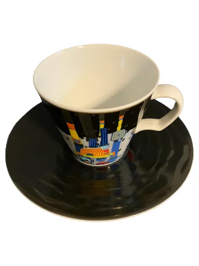 Ars Mundi Hundertwasser Tasse Untertasse Blue Blues Porzellan Limitiert