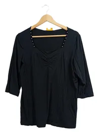 Fair Lady Top Damen 3/4 Arm Viskose Schwarz Gr. 40 L Raffung Strass 1