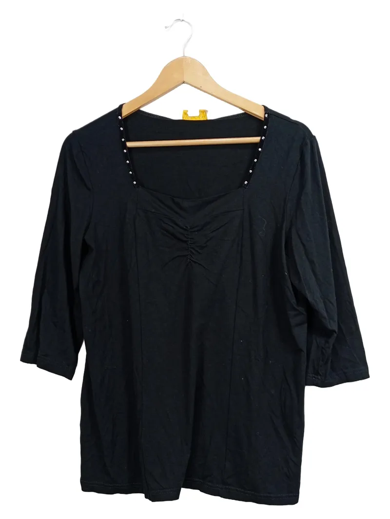Fair Lady Top Damen 3/4 Arm Viskose Schwarz Gr. 40 L Raffung Strass 1