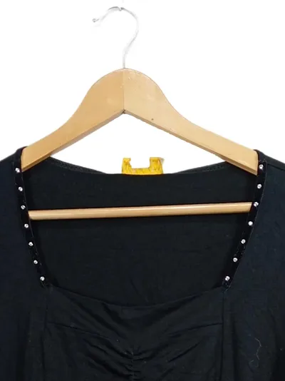 Fair Lady Top Damen 3/4 Arm Viskose Schwarz Gr. 40 L Raffung Strass