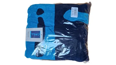 jilda-tex Badetuch Wolle Blau Schriftzug 180x90 cm