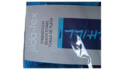 jilda-tex Badetuch Wolle Blau Schriftzug 180x90 cm