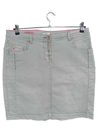 CECIL Jeansrock Damen Gr. 32 Grau Stretch Knopfleiste Minirock