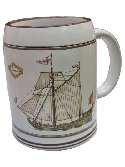 OAKSTONE Seneca Bierkrug Porzellan Weiß Maritim Boot 12cm