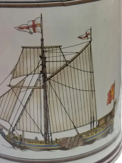 OAKSTONE Seneca Bierkrug Porzellan Weiß Maritim Boot 12cm