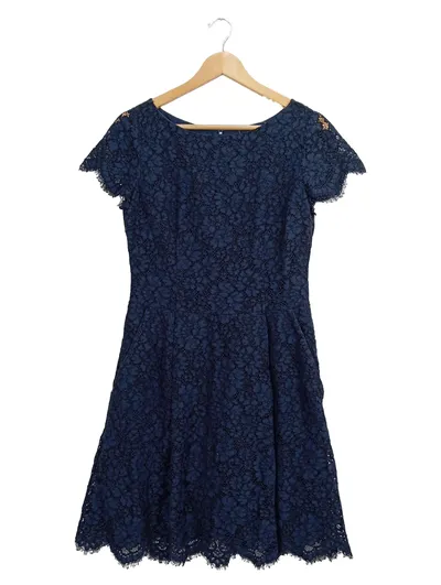 HUGO Damen Spitzenkleid Gr. 36 Blau Elegant Kurzarm
