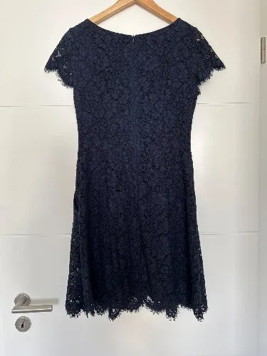 HUGO Damen Spitzenkleid Gr. 36 Blau Elegant Kurzarm
