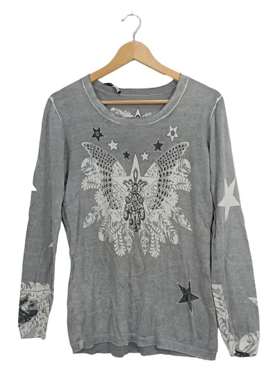 Cosima Damen Langarmshirt Grau Gr. 36 mit Sternen & Flügelmotiv