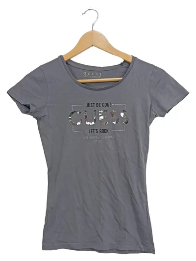 GUESS Damen T-Shirt Let's Rock Los Angeles California Grau Gr. 32 Streetwear