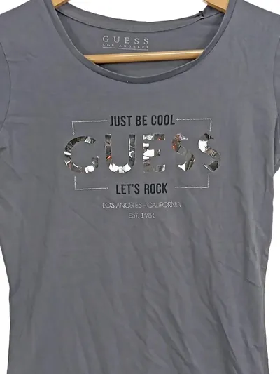 GUESS Damen T-Shirt Let's Rock Los Angeles California Grau Gr. 32 Streetwear