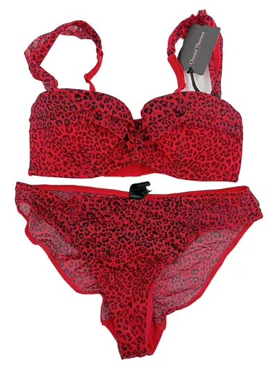 Chantal Thomass Damen Unterwäsche Set BH Slip Leo-Look Rot Gr. 36