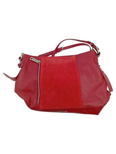 Valentino Damen Henkeltasche Rot Leder Wildleder Schultertasche Elegant