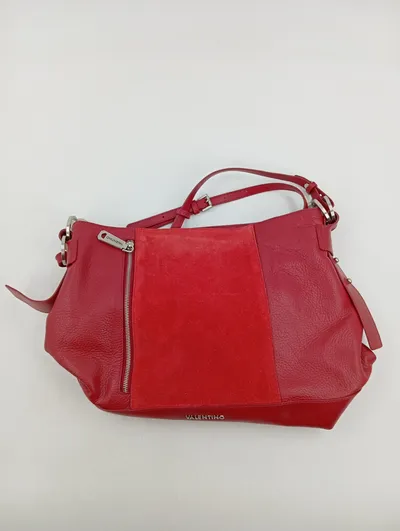 Valentino Damen Henkeltasche Rot Leder Wildleder Schultertasche Elegant