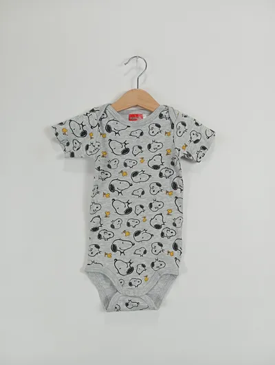 PEANUTS Baby Body Kurzarm Snoopy Grau Gr. 86/92 Baumwolle Viskose