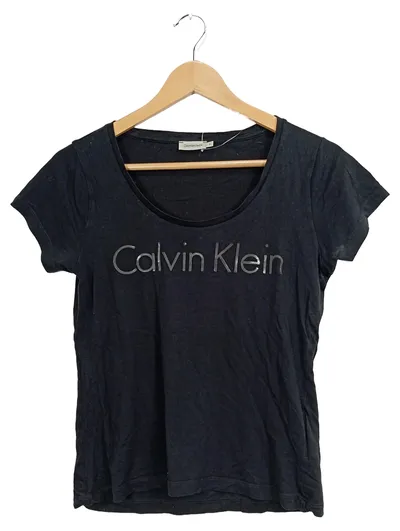 Calvin Klein Jeans Damen T-Shirt Gr. 36/S Schwarz Logo-Print Casual