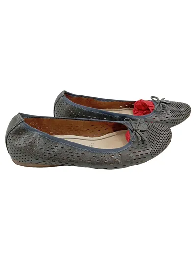 Tamaris Damen Ballerinas Gr. 39 Grau Feminin Lochmuster Schleife