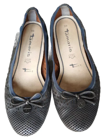 Tamaris Damen Ballerinas Gr. 39 Grau Feminin Lochmuster Schleife