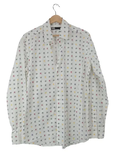KARL LAGERFELD Herren Business Hemd Gr. 40 Weiß Logo-Print Langarm