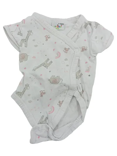 ORSOLINO Baby Body Kurzarm Wickelbody Giraffen Elefanten Gr. 50/56 Weiß