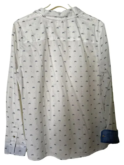 Springfield Damen Hemdbluse Gr. 42/XL Weiß mit Fahrradmuster Casual