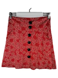 MANGO Damen Rock 34 Rot Blumenmuster Viskose Midirock Freizeit Retro 1