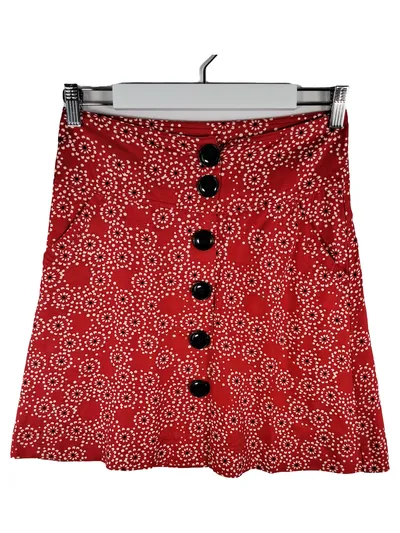 MANGO Damen Rock 34 Rot Blumenmuster Viskose Midirock Freizeit Retro