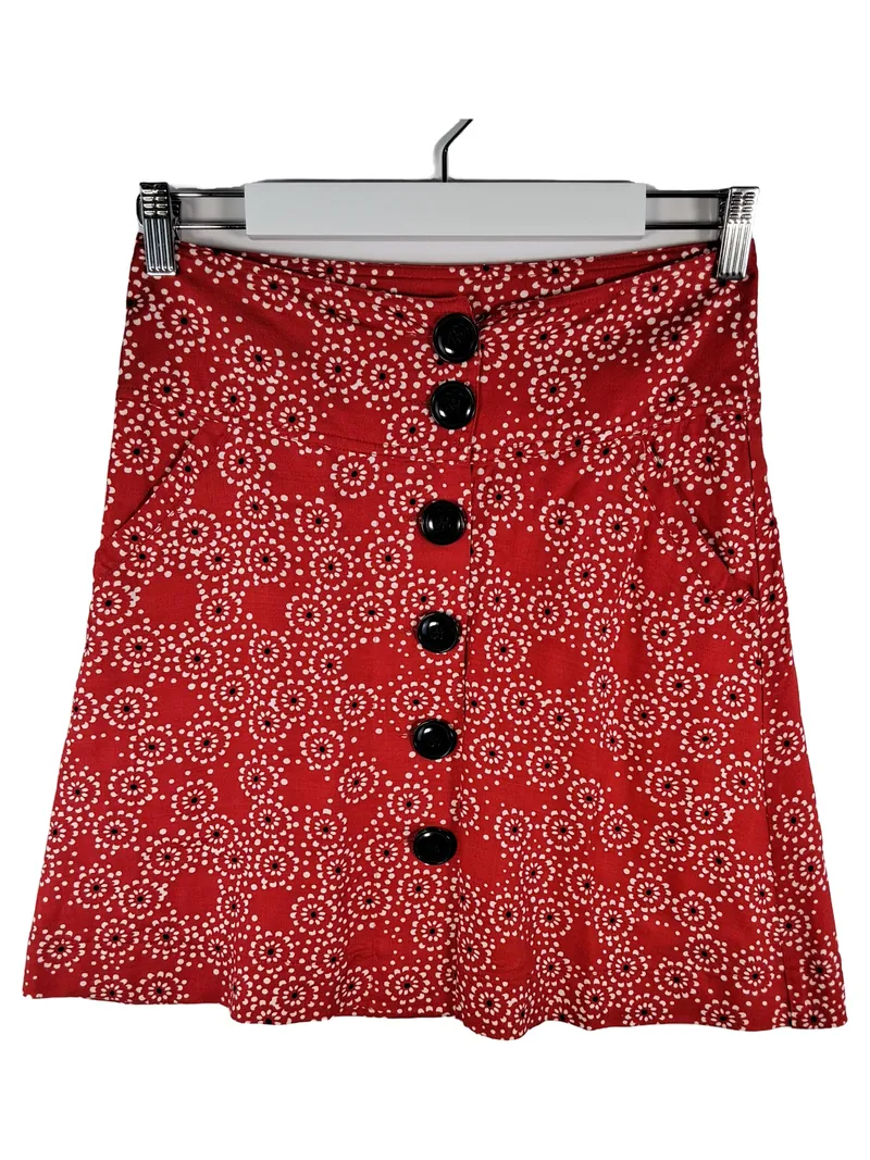 MANGO Damen Rock 34 Rot Blumenmuster Viskose Midirock Freizeit Retro 1