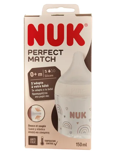 NUK PERFECT MATCH Babyflasche Silikon Anti-Colic Temperaturkontrolle Weiß 12cm