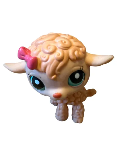 Littlest Pet Shop Schaf Spielfigur mit Schleife Beige 6cm Sammelfigur