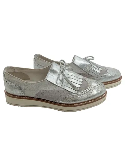 5th Avenue Damen Slipper Mokassins Fransen Schleife Silber Gr. 40