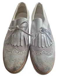 5th Avenue Damen Slipper Mokassins Fransen Schleife Silber Gr. 40 2