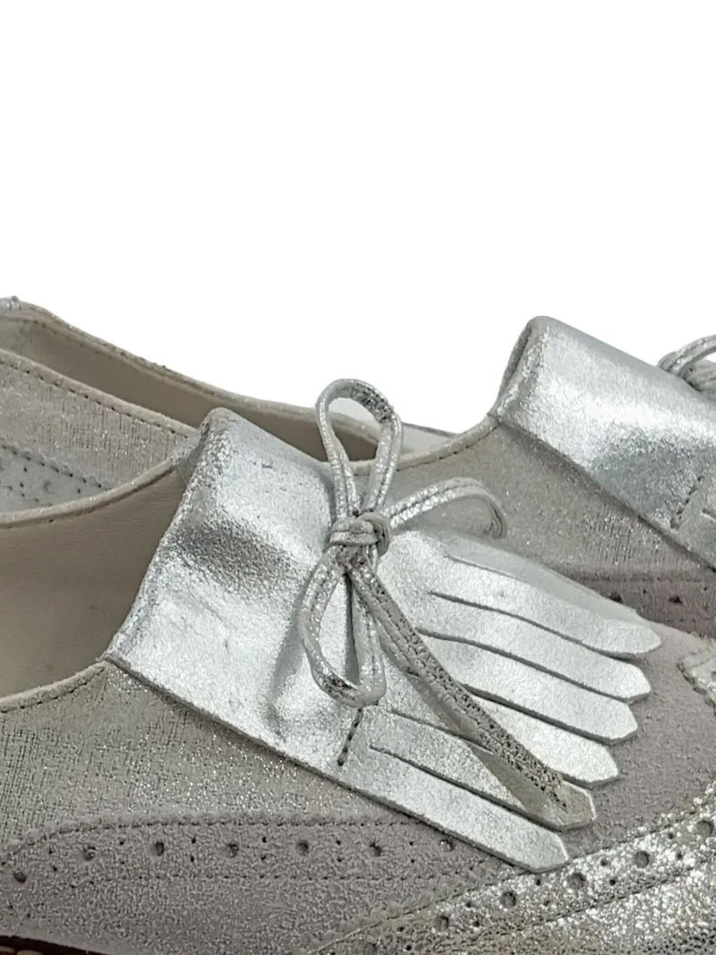 5th Avenue Damen Slipper Mokassins Fransen Schleife Silber Gr. 40 3