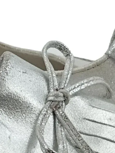 5th Avenue Damen Slipper Mokassins Fransen Schleife Silber Gr. 40 4