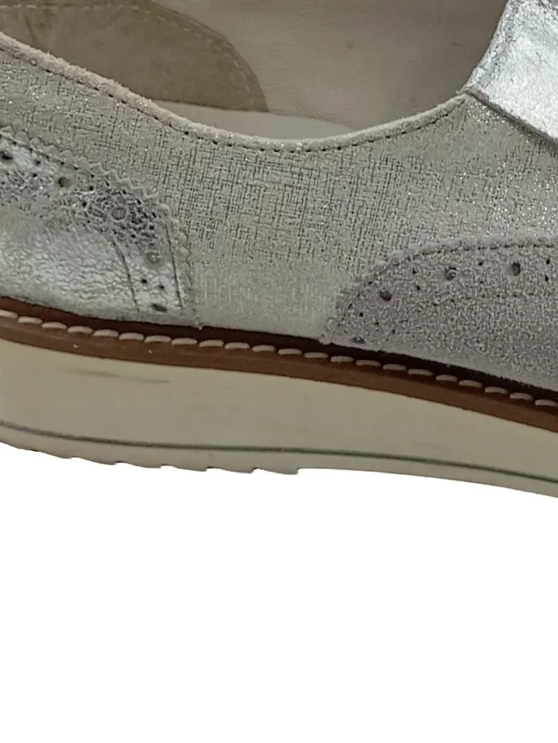 5th Avenue Damen Slipper Mokassins Fransen Schleife Silber Gr. 40 5