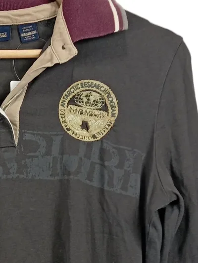 Napapijri Damen Langarm Poloshirt Baumwolle Freizeit Grau Gr. L 40