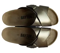 BAYTON Damen Pantoletten Gr. 40 Gold Casual Kreuzriemen Plateau 2