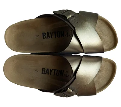 BAYTON Damen Pantoletten Gr. 40 Gold Casual Kreuzriemen Plateau