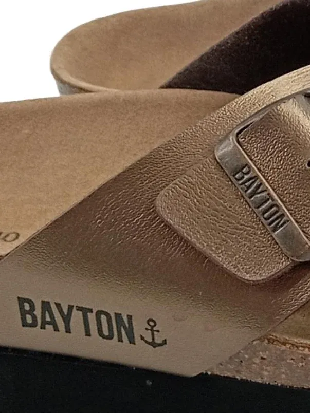 BAYTON Damen Pantoletten Gr. 40 Gold Casual Kreuzriemen Plateau 3