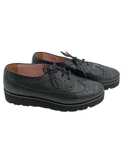 Pretty Loafers Damen Brogue Schnürschuhe Leder Schwarz Gr. 40 Plateau
