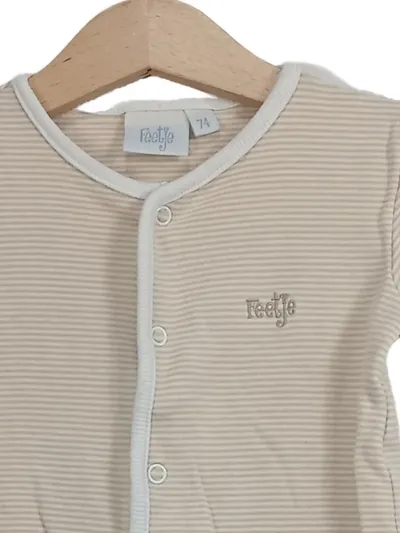 Feetje Schlafanzug Baby Gr. 74 Baumwolle Gestreift Beige Komfortabel Alltag