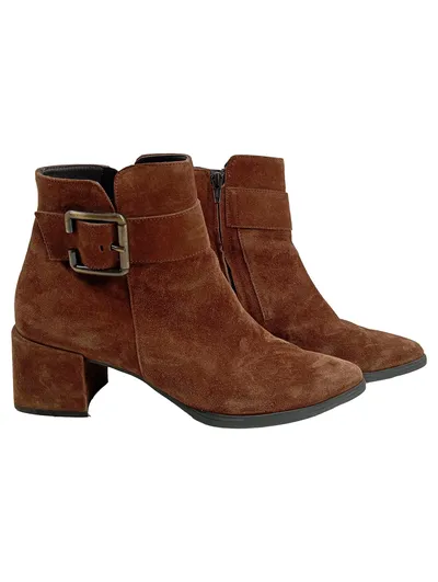 Paul Green Damen Stiefeletten Leder Schnalle Blockabsatz Braun Gr. 40