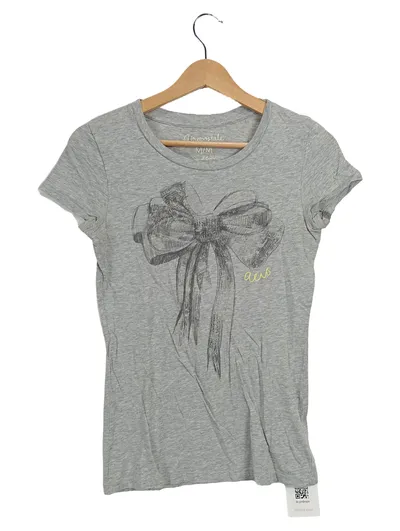 Aéropostale Damen T-Shirt Kurzarm Baumwolle Gr. 38/M Grau Grafik Schleife