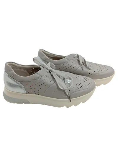 HUALUNAOTE Damen Sneaker Low Grau Leder Lochmuster Gr. 39 Silber