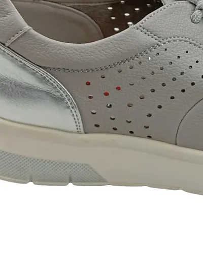 HUALUNAOTE Damen Sneaker Low Grau Leder Lochmuster Gr. 39 Silber