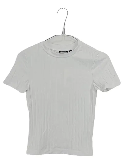 ASOS Design Damen T-Shirt Rippstrick Weiß Gr. 34/XS Basic Kurzarm